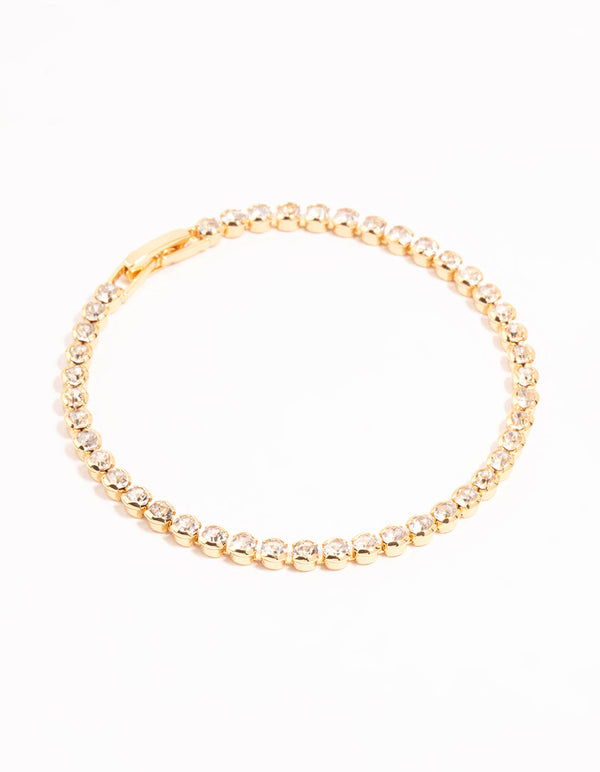 Gold Round Diamante Tennis Bracelet