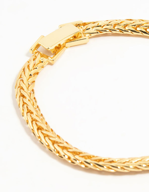 Gold Flat Wide Curb Chain Bracelet