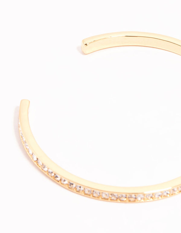 Gold Half Diamante Open Wrist Cuff