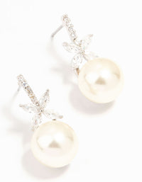Silver Star Cubic Zirconia & Pearl Drop Earrings - link has visual effect only