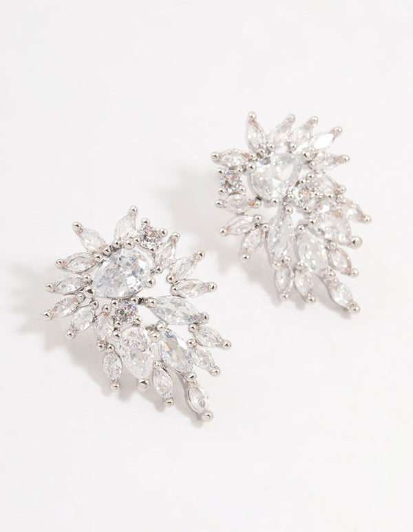 Silver Cubic Zirconia Cluster Drop Earrings