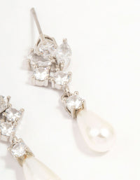 Silver Cubic Zirconia & Long Pearl Drop Earrings - link has visual effect only