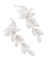 Cubic Zirconia Dainty Leaf Silver Drop Earrings - link has visual effect only