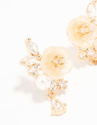 Gold Cubic Zirconia Flower Stud Earrings - link has visual effect only