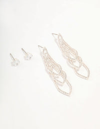 Silver Cubic Zirconia Cupchain Drop & Stud Silver Earrings Set - link has visual effect only