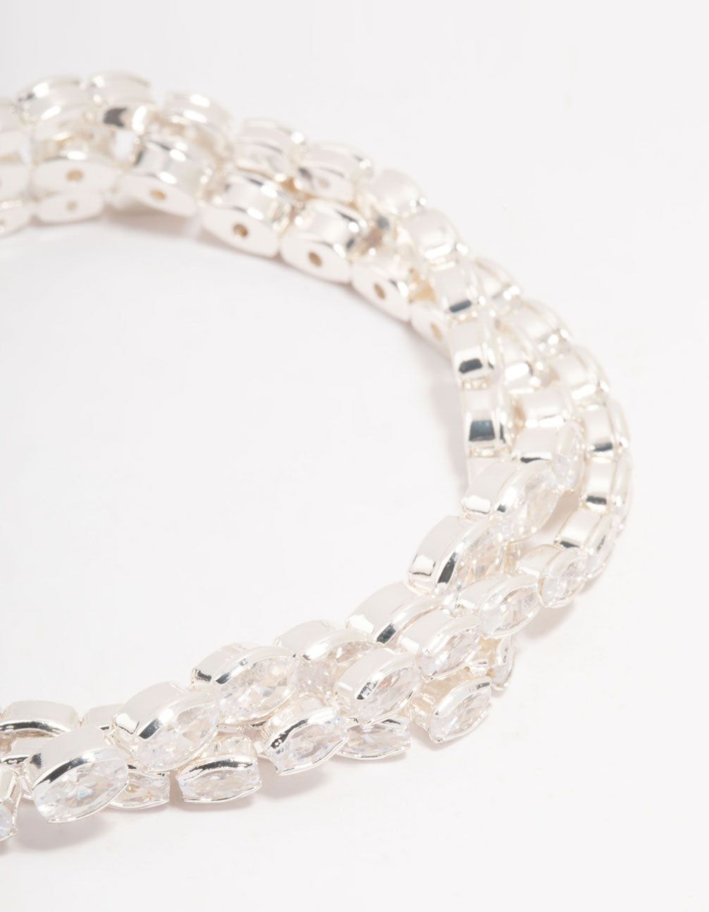 Silver Layered Oval Cubic Zirconia Bracelet