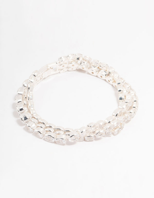 Silver Layered Oval Cubic Zirconia Bracelet