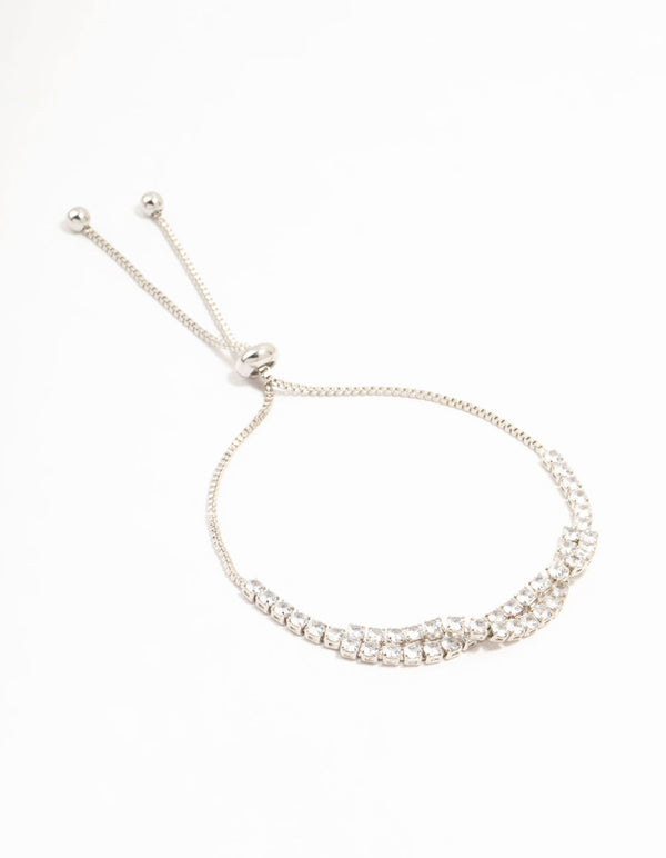 Silver Cupchain Cubic Zirconia Twisted Toggle Bracelet