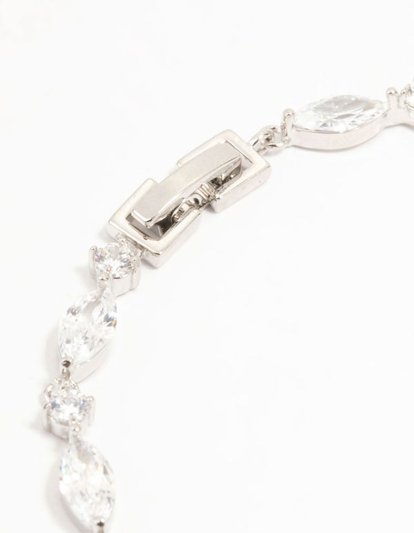 Silver Almond Cubic Zirconia Tennis Bracelet