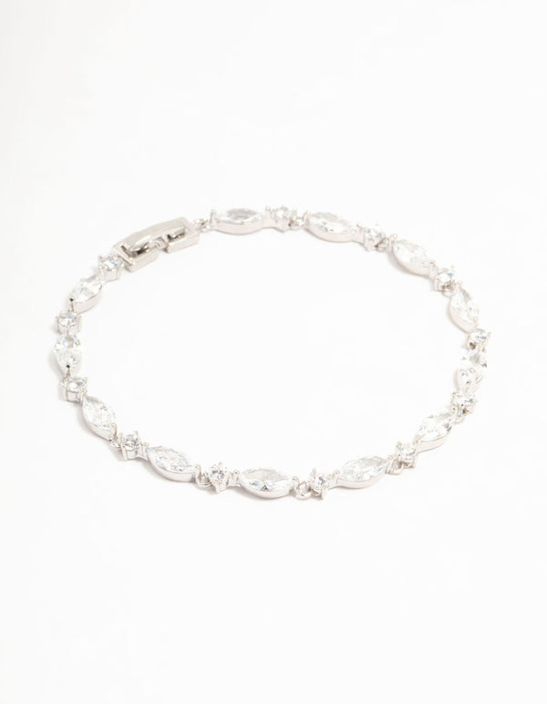 Silver Almond Cubic Zirconia Tennis Bracelet