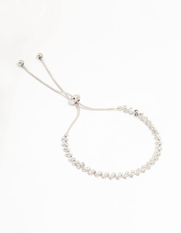 Silver Cubic Zirconia  Tennis Toggle Bracelet