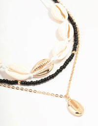 Shell & Black Cord Layered Necklace - link has visual effect only