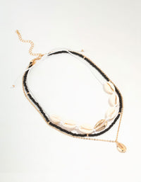 Shell & Black Cord Layered Necklace - link has visual effect only