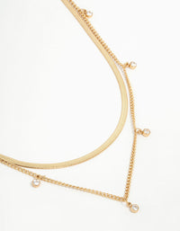 Waterproof Gold Plated Stainless Steel Cubic Zirconia Snake & Charm Layered Necklace - link has visual effect only