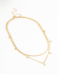 Waterproof Gold Plated Stainless Steel Cubic Zirconia Snake & Charm Layered Necklace - link has visual effect only