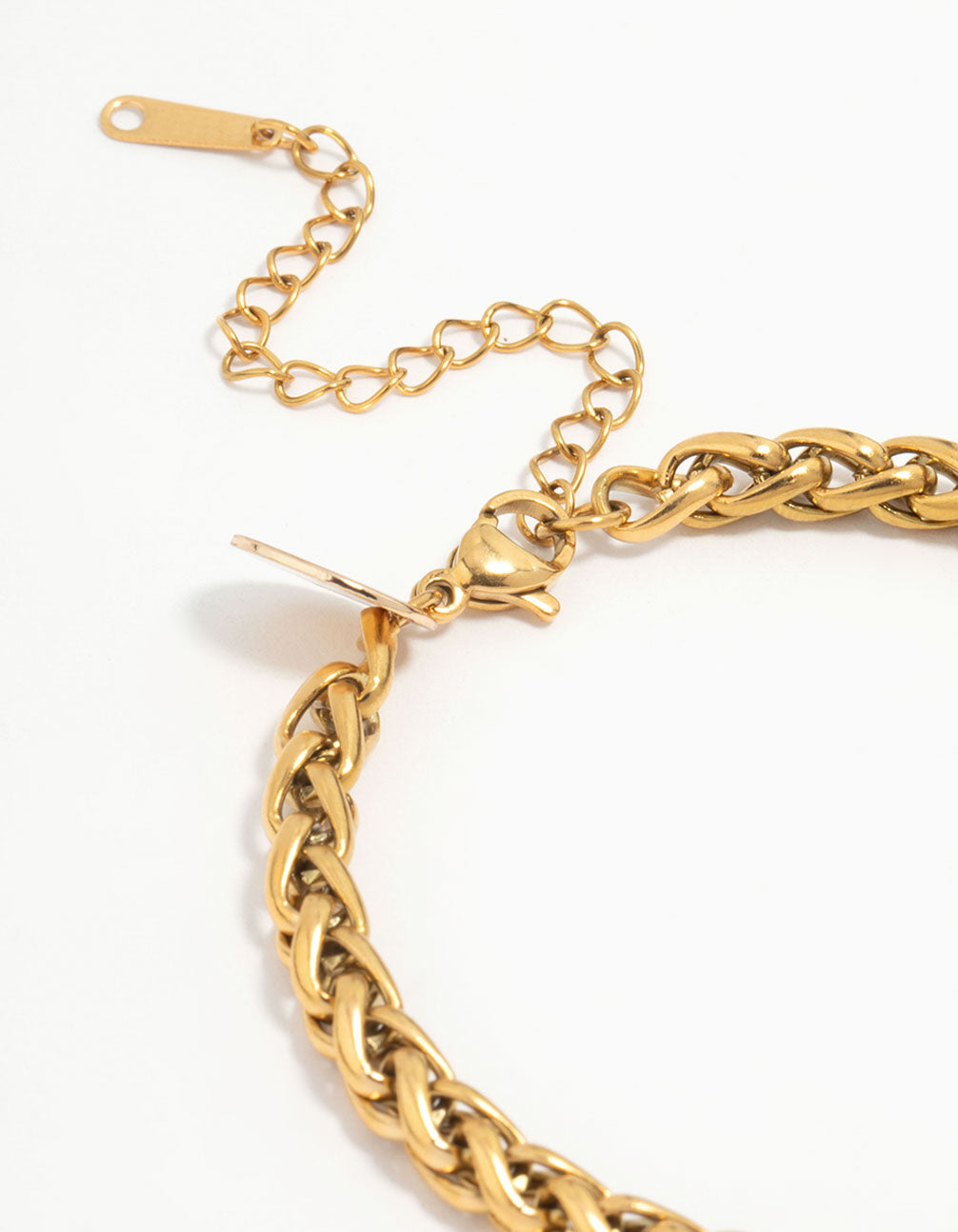 Designed with waterproof gold plated stainless steel paloma chain bracelet in chunky style closure detail view