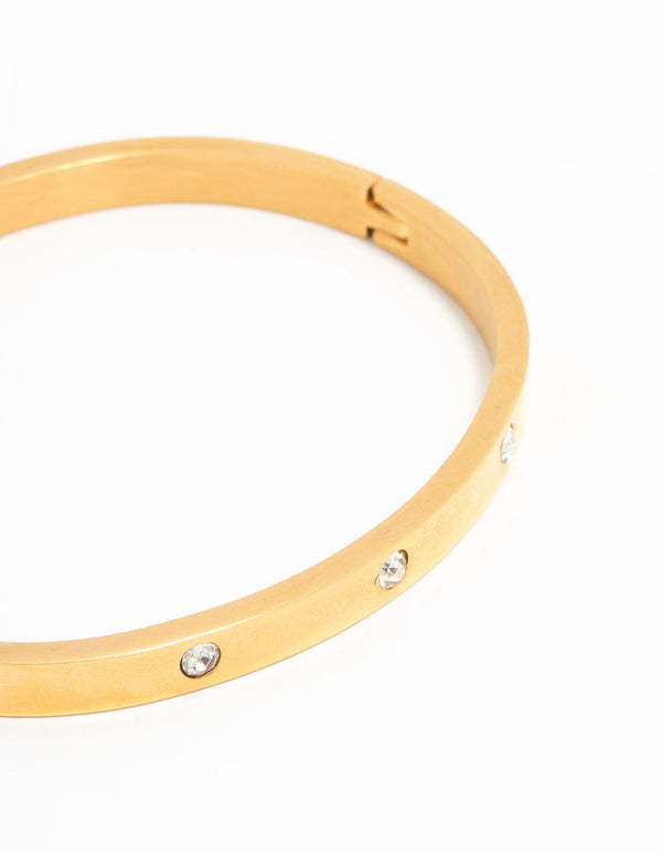 Waterproof Gold Plated Stainless Steel Diamante Hinge Bangle