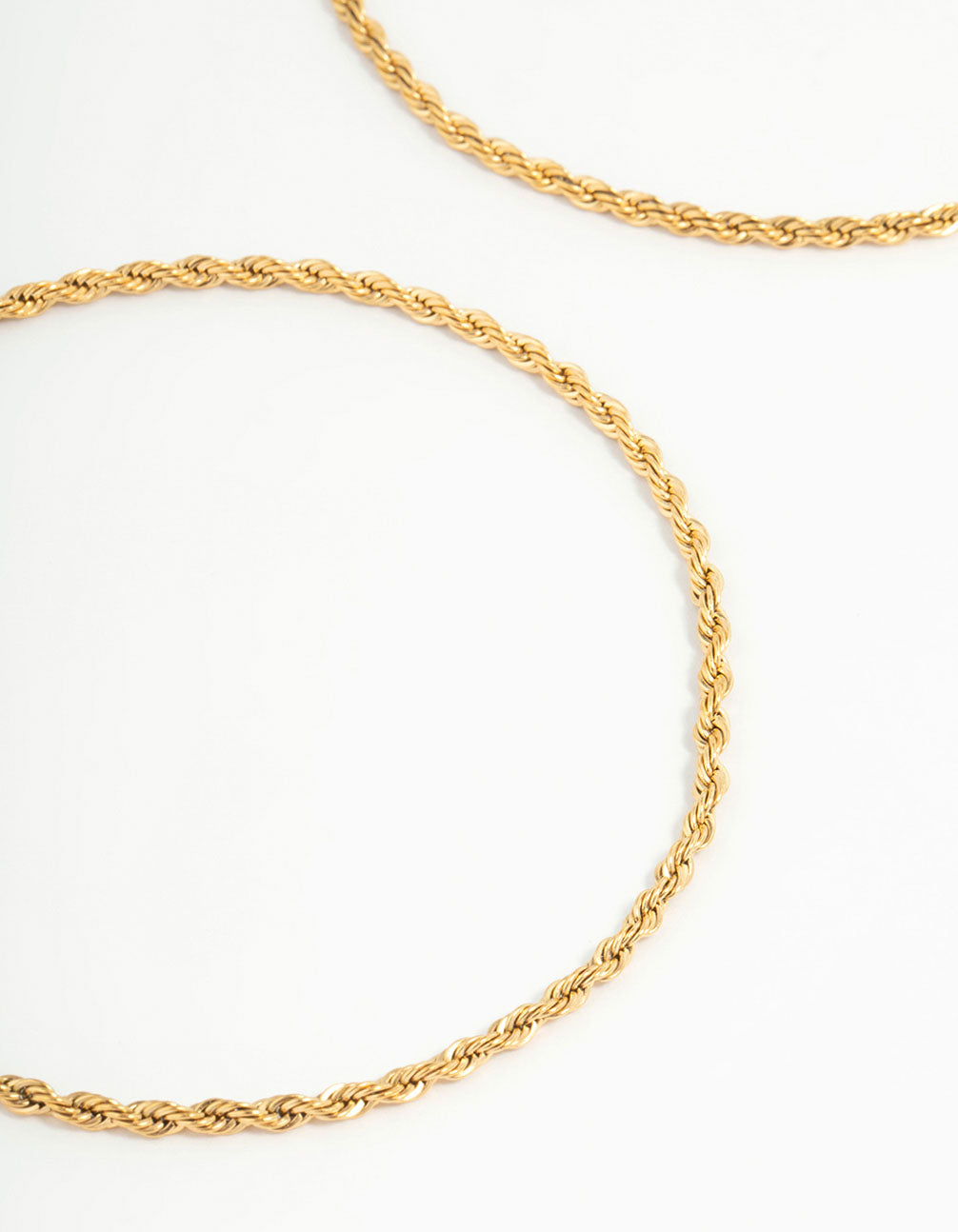 Close-up showcasing waterproof stainless steel 2-pack rope and chain anklets in gold plated detail view