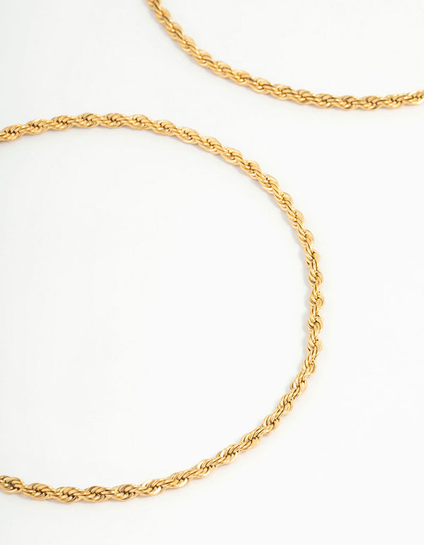 Waterproof Gold Plated Stainless Steel Rope & Chain Anklets 2-Pack