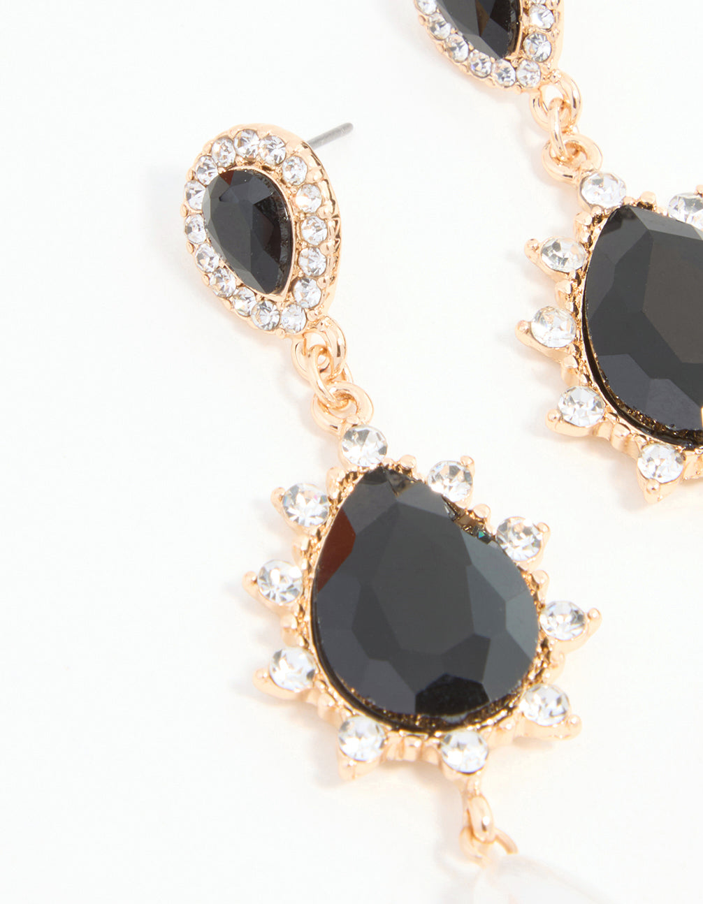 Black Diamante & Pearl Gold Drop Earrings