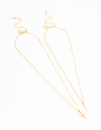 Gold Plated Cubic Zirconia & Plain Cross Necklaces 2-Pack - link has visual effect only