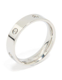 Discover this waterproof stainless steel cubic zirconia cocktail band ring featuring statement design in silver and clear stone side detail view - link has visual effect only