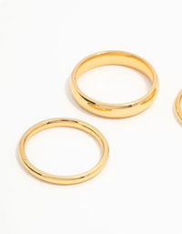 Featuring waterproof gold plated stainless steel fanned stacking rings in a 3-pack close up view - link has visual effect only