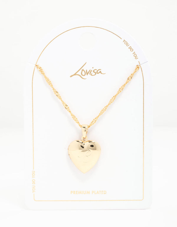 Gold Plated Heart Locket Initial B Necklace