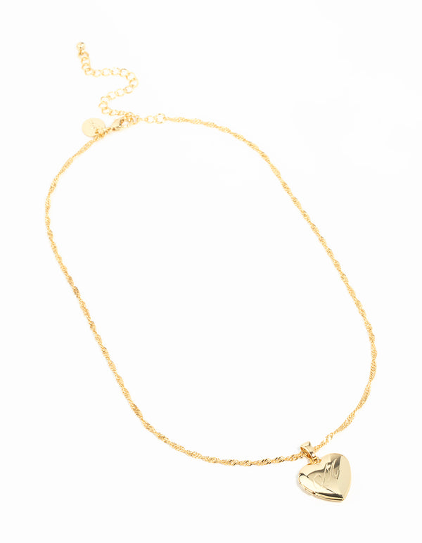 Gold Plated M Heart Locket Necklace