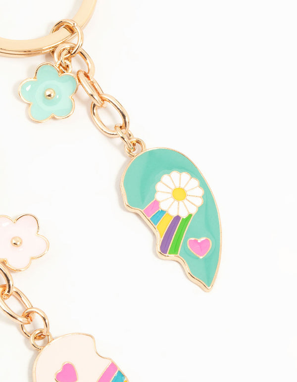 Kids Gold Flower & Heart BFF Keychains 2-Pack