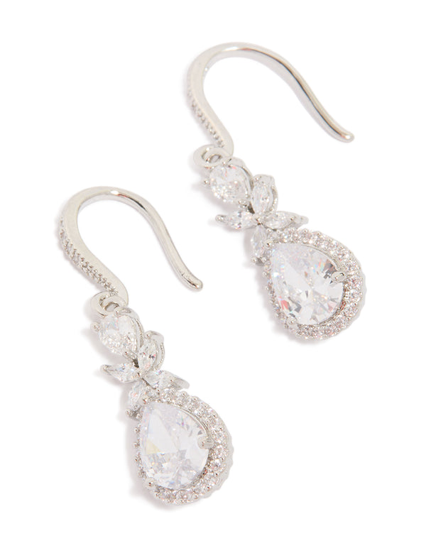 Silver Cubic Zirconia Halo Hook Earrings