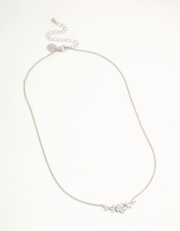 Silver Cubic Zirconia Flower & Vine Necklace