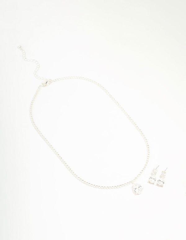 Silver  Cubic Zirconia Tennis Necklace & Earring Set