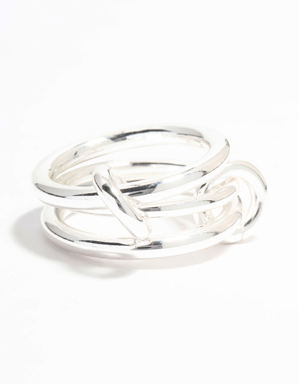Silver Plated Stacked Ring With Connected Links