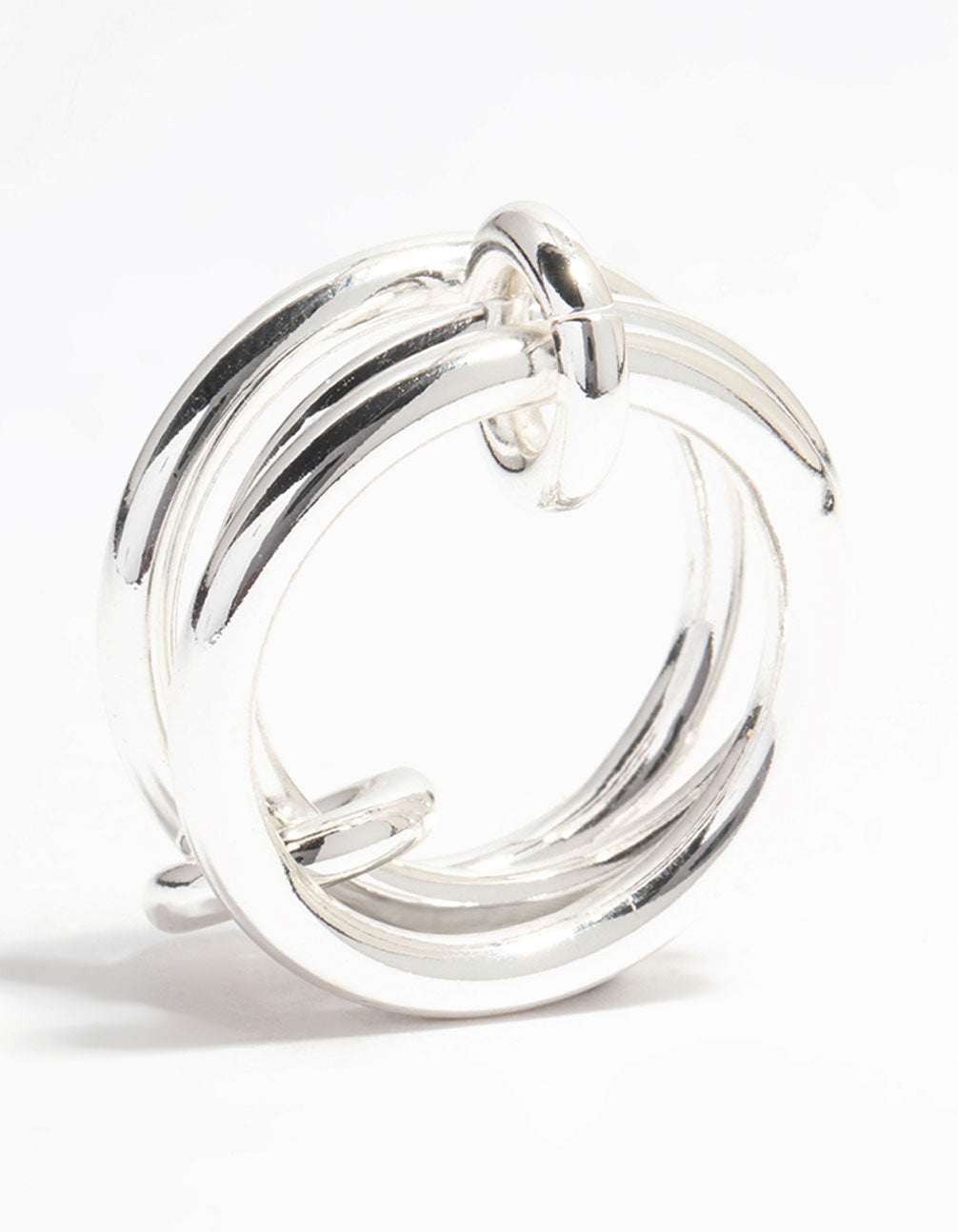 Silver Plated Stacked Ring With Connected Links