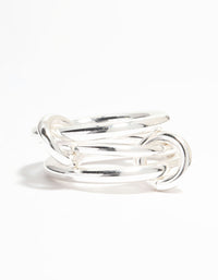 Silver Plated Stacked Ring With Connected Links - link has visual effect only