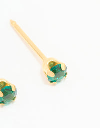 24KT Gold Plated Surgical Stainless Steel 3MM Emerald Cubic Zirconia Piercing Stud - link has visual effect only