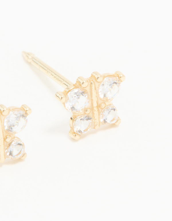 14KT Solid Yellow Gold Cubic Zirconia Butterfly Piercing Stud