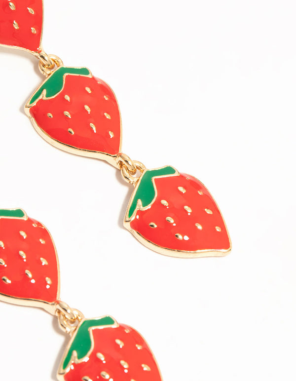 Gold Strawberry Drop Earrings
