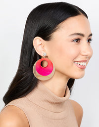 Gold Pink Diamante &  Circle Drop Earrings - link has visual effect only