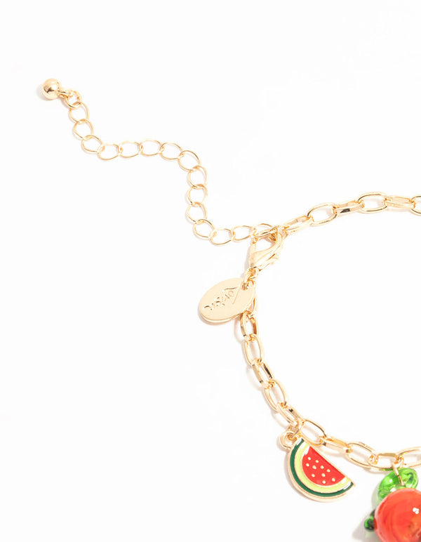 Gold Fruit Charm Bracelet