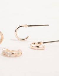 Rose Gold Mixed Diamante Huggie & Hoop Earrings 3-Pack - link has visual effect only