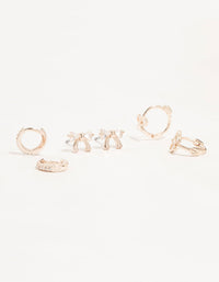 Rose Gold Cubic Zirconia Bow Stud & Hoop 3-Pack Earrings - link has visual effect only
