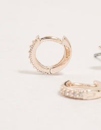 Rose Gold Cubic Zirconia Bow Stud & Hoop 3-Pack Earrings - link has visual effect only