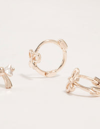 Rose Gold Cubic Zirconia Bow Stud & Hoop 3-Pack Earrings - link has visual effect only