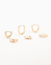 Gold Cubic Zirconia Oval Huggie Earrings 3-Pack - link has visual effect only