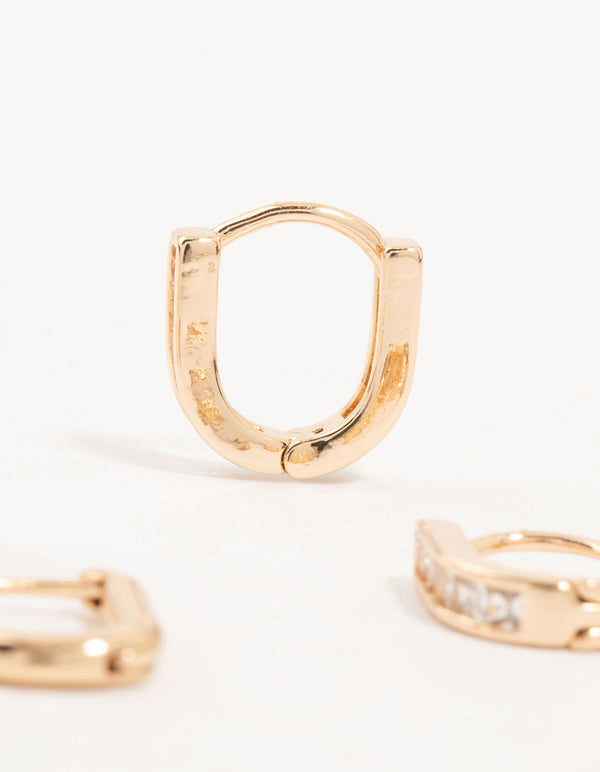 Gold Cubic Zirconia Oval Huggie Earrings 3-Pack