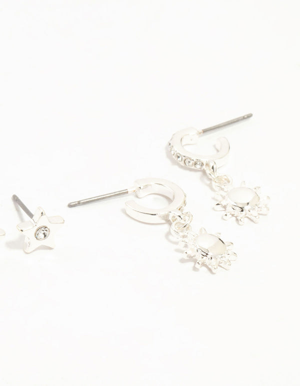Silver Diamante Celestial 3-Pack Earrings
