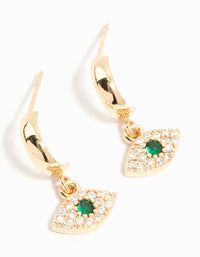 Gold Cubic Zirconia Evil Eye Huggie Drop Earrings - link has visual effect only