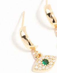 Gold Cubic Zirconia Evil Eye Huggie Drop Earrings - link has visual effect only